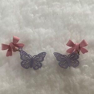 Pink Bow and Purple Butterfly Earrings
